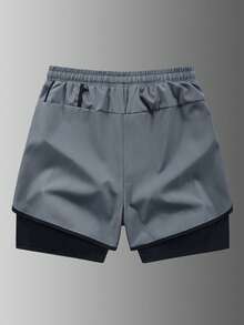 Men's Outdoor Casual 3/4 Length Shorts, 2 In 1 Vacation Shorts With Inner Lining, Sports Pants With Anti-Chafing Design - Grey - View 4