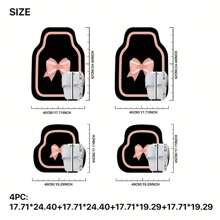 4pcs Car Floor Mats, Adorned With Cute Pink Bow Design, Durable Polyester Material, Easy To Clean, Front And Rear Mats For Complete Car Interior Protection, Auto Accessories