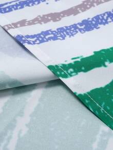 Men's Contrast Stripe Button Front Short Sleeve Shirt - Green - View 6