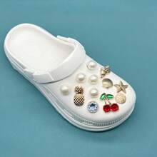 8pcs New Cherry, Starfish, Shell Shoe Decoration DIY Accessories - Detachable Beach Shoes Decor, Shoe Clips, Faux Pearl Accessories, Creative Perfect Gift For All Seasons