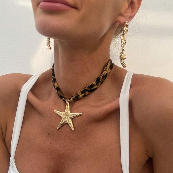 Collar de cadena de terciopelo multicapa para mujeres, nuevo collar de moda de metal con colgante de concha, estrella de mar y corazón
