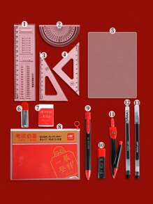 13-Piece Examination Set With A Pull-Edge Bag, 2B Pencil Special Answer Sheet For The Top Scorers Of The High School Entrance Examination And College Entrance Examination, Pen Filling Card, Ruler