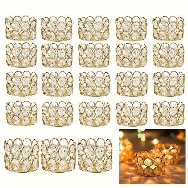 1/4/8/10/12/24 piezas Portavelas decorativos de cristal dorados/plateados de 1.6 pulgadas de altura, aptos para ceremonia de boda, centro de mesa para comedor, Navidad, regalos de Año Nuevo