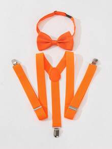 1 Set Unisex Black Simple Adjustable Bow Tie And Suspender Pants, Suitable For School, Daily Wear, Performance, Party, Back To School, Holiday Gift - Suspenders + Bow Tie - View 16