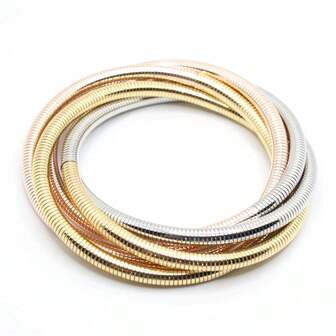 Multi-Layer Twisted Hollow Alloy Expandable Bangle Bracelet, Adjustable Design - Perfect Gift For Women Or Girls