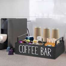 Coffee Bar Accessories Organizer, Countertop, Tea And Coffee Storage, Wooden Coffee Bar Accessories For Countertop | Farmhouse Style Storage Kit, Accessories Organizer For Perfectly Organized Coffee Bar Cups, Coffee Beans, Sugar And More - 黑色 - 查看 7