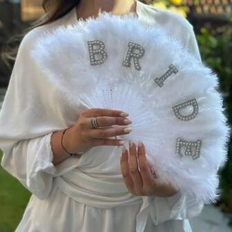 [Single Heart Shaped Folding Fan] Romantic BRIDE Accessories Faux Feather Folding Fan Heart Shaped Eye Glasses Single Party Bride Wedding Decorations, Suitable For Bridal Parties, Weddings, Birthdays, Bachelor Parties - Universal Celebration Set