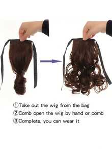 Kids Brown/ Black Heat Resistant Synthetic Hair Extensions Pony Tail Hair Extensions Drawstring Ponytail Hair Extensions 2pcs - Natural Black - View 5