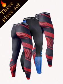 3 件套男士春夏运动健身跑步篮球骑行训练压缩吸湿排汗柔软迷彩牛奶丝紧身裤