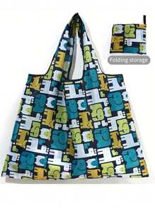 10pcs Reusable Foldable Polyester Shopping Bags With Fashionable Patterns, Suitable For High-Quality Shopping, Reusable Shopping Bags