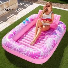 L/XL Inflatable Tanning Pool Lounge Float With Cup Holder, 70"X46"/85″ X 57″ Extra Large Pool Floats Adult With Pillow, 4 In 1 Suntan Tub Raft Floatie, Sunbathing Bed Lounge Blow Up Ball Pit Party Gifts, Inflatable Lounge Sofa Pool - Pink-L - View 1