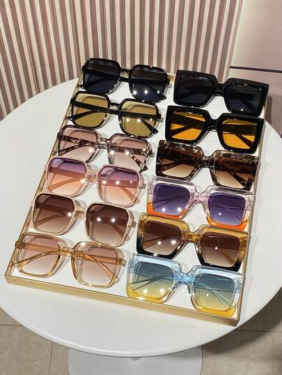 12 件女士超大方形塑料镜框优雅复古别致眼镜套装，适合购物、约会、音乐节