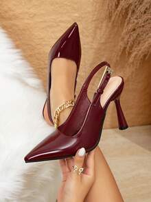 Giày cao gót mũi nhọn siêu mỏng phong cách Pháp mùa xuân/hè cho nữ, phù hợp đa năng với váy, dép xăng đan hở mũi kiểu Âu Mỹ, màu đỏ rượu vang - Màu Đỏ Sâu - Xem 1