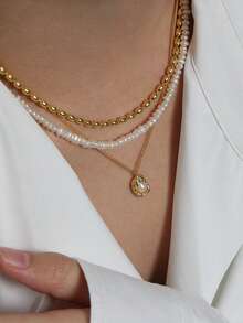 Unique Design Elegant Sea Shell & Pearl Pendant Necklace For Women, Fashionable & Versatile - Multicolor - View 4