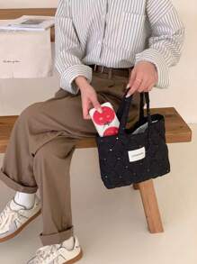Japanese Style Plush Tote Bag, Heart-Shaped Lunch Bag, Large Capacity Student Handbag