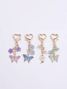 1pc Cute Flower Keychain Colorful Butterfly Key Ring Enamel Flying Animals Key Chains For Women Girls Handbag Accessorie Handmade Jewelry Car Accessories Bag Charm