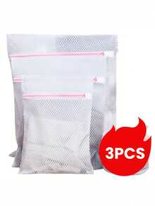 3 Pieceszippered Mesh Laundry Bag Set, Simple Polyester, Machine Washable, No Print, With Laundry Bag For Delicate Items, Lingerie And Clothes, Gentle Cleaning - Multicolor - View 10