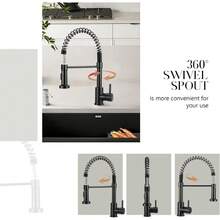 Black Kitchen Taps With Pull Out Spray Spring Kitchen Sink Taps Single Lever Kitchen Sink Mixer Tap With Pull Down Sprayer Dual Functions - 黑色 - 查看 1