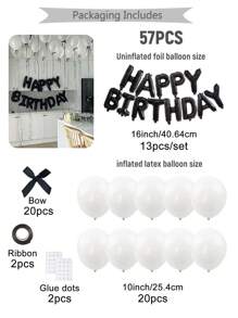 44/57pcs Minimalist Black & White Balloon Set | 20pcs Black Bowknot + Happy Birthday Banner | Latex Ribbon Set For Adult Party/Anniversary, Style Birthday Party Decorations, Party Supplies (White & Pink Available)