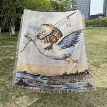 1pc Bohemian Woven Fringe Blanket With Swan And Toad Pattern, Soft Portable Picnic Mat, Bed Blanket, Sofa Throw, Camping Mat, Beach Blanket, Tear-Resistant Leisure Mat, Table Cloth, Tapestry, Machine Washable And Easy To Maintain