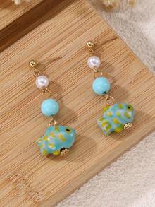 1 Pair Vintage Ceramic Cute Fish Shaped Earrings For Girls, Suitable For Daily Wear, Vacation, Parties - Multicolor - View 7