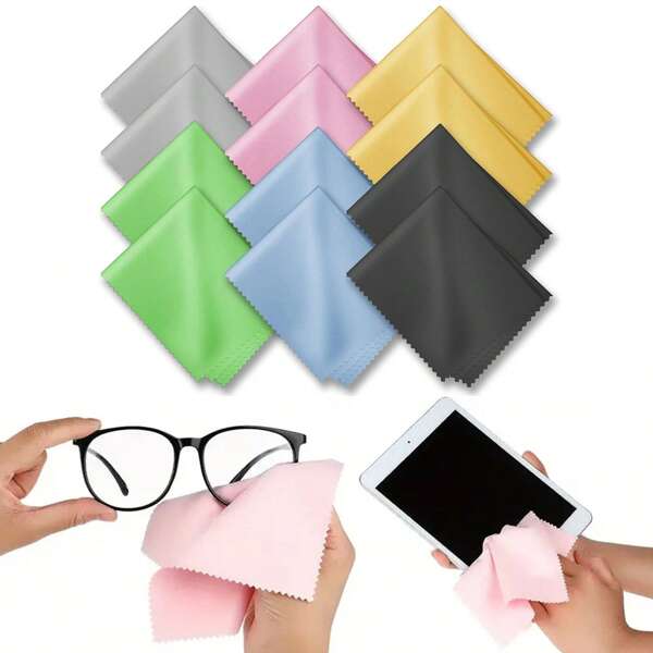 12 stuks geassorteerde kleuren premium microvezel reinigingsdoekjes - Reinigt lenzen, brillen, schermen, camera's, brillen, mobiele telefoons, lcd-tv-schermen en alle delicate oppervlakken