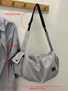 1pc Gray Nylon Fabric Smooth Zipper Adjustable Strap Fashion Casual Solid Color Messenger Bag, Suitable For Men And Women Everyday Use
