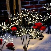 1PC Solar Powered Small Fireworks Ground Mounted Light, Suitable For Courtyard, Garden, Outdoor, Camping, Party Decoration