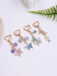 1pc Cute Flower Keychain Colorful Butterfly Key Ring Enamel Flying Animals Key Chains For Women Girls Handbag Accessorie Handmade Jewelry Car Accessories Bag Charm