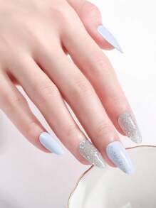 22 pezzi Adesivi per unghie in gel sfumati glitter senza UV, Unghie blu farfalle amore estivo, Adesivi per decorazioni unghie per donne in viaggio e uscite
