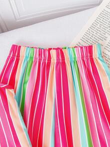 女童彩虹条纹无袖蝴蝶结上衣和阔腿裤两件套，可爱甜美，夏季度假休闲装 - 彩色 - 查看 6