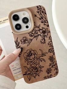 Funda para phone (1 unidad). Elegante funda de piel sintética con textura de piel de oveja, color marrón, perforada. Diseño floral vintage. Un regalo de moda muy atractivo. Compatible con phone 1/12/13/14/15/16 Pro Max 1 unidad - Marrón - Ver 11