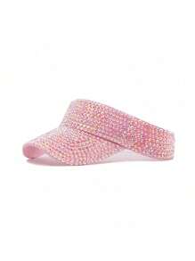 1pc Handmade Rhinestone Embellished Solid Color Sun Hat For Women