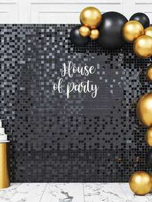 1pc 100*200cm Black Sequin Backdrop Cloth, Square Plastic Sequin Party Background Curtain, Wedding Birthday Party Wall Decor, Metallic Tinsel Plastic Hanging Backdrop Curtain - Black - View 12