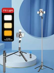 Nuevo palo de selfie inalámbrico Bluetooth de 1.7M/1.3M, equipado con luz de relleno LED de 3 colores, soporte portátil de acero inoxidable para teléfono móvil rotativo 360°, ligero y portátil, compatible con iPhone 16 15 14 13 12 11e/Max/Pro/Xs/Xr/X/Plus, Galaxy S25/S24/S23/S22Ultra, y smartphones Android como GoPro, adecuado para viajes/selfies para vacaciones de verano, viajes, actividades al aire libre, trípode para transmisión en vivo