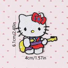 Sanrio 6 pezzi di toppe adesive con ricamo di gattini con fiocco, cartoni animati alla moda e versatili per vestiti