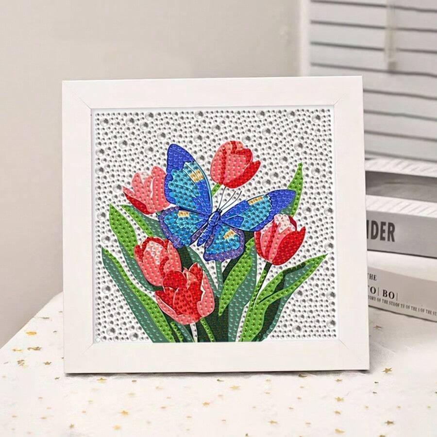 Blumen und Schmetterlinge Diamantmalerei-Set für Erwachsene & Anfänger - 15x15cm 5D Voll-Bohrstellen Wandkunst, Diamant-Art DIY Bastelbedarf mit Diamant-Art Zubehör (Kunst und Handwerk, DIY Wandkunst, Bastelset, Basteln für Erwachsene)