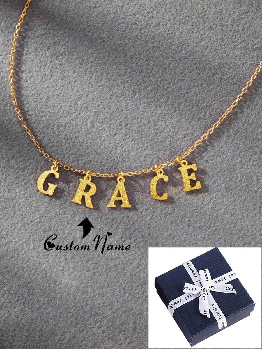 定制字母名字项链，A-Z首字母项链，不锈钢项链，优雅哑光首饰，圣诞礼物（送给女朋友），复古，简约，时尚，秋季，老钱风，朋克风，母亲节定制礼物