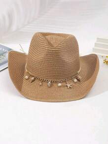 1 Peça Chapéu Panamá Unissex com Borlas, Decoração Boho Jazz, Chapéu de Vaqueira, Chapéu de Cowboy, Chapéu de Palha, Chapéu de Praia para Uso Externo