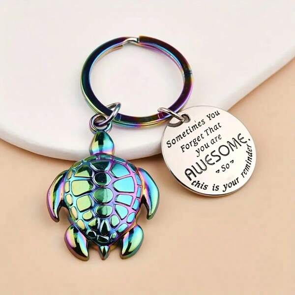 1pc Inspirational Animal Keychain, Sea Turtle, Dolphin, Frog Key Ring With Motivational Pendant, Fashion Zinc Alloy Turtle Keychain Suitable For Backpacks, Handbags And Keys, Gift For Men And Women