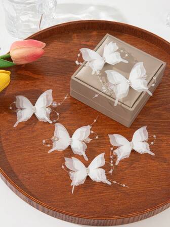 6pcs Lace Crystal Rhinestone Butterfly Hair Clips, Suitable For Everyday Use Claw Clips Hair Claws Hair Barrettes, School Stuff, Looks Of Party, Hair Accerssories