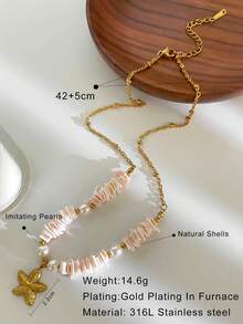1pc Luxury Stainless Steel Shell & Starfish Necklace, Ocean Style For Women - Multicolor - View 10