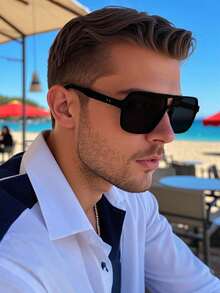 Vintage Pilot Style Big Frame Fashion Fashion Glasses For Men, Classic Outdoor Travel Beach Vacation Casual Decoration Daily Outfit Summer For Summer Beach Vacation,Outdoor,Travel - Black - View 6