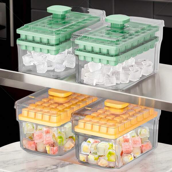Press-Type Ice Cube Tray Mold, A Household Ice Making Box, A Magic Tool For Freezing Ice Cubes, An Ice Making And Storage Box For Refrigerators With A Lid