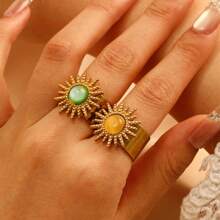 Multi-Piece Set Of Elegant 18K Gold Plated Stainless Steel Faux Gemstone Rings For Women, Fashion Jewelry Accessories, Luxury Party Wear, Vintage Middle Eastern Dubai Jewelry, Adjustable Rings