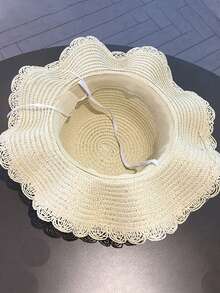 1PC Girls Lace Pearl Green Bow Princess Style Big Hat Beach Hat Sunscreen Bucket Hat Straw Hat Personalized Text Customization