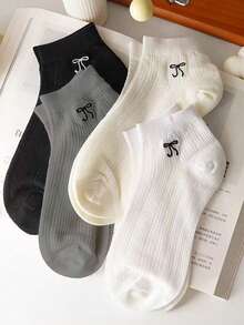 7双蝴蝶结装饰女士透气休闲短袜，舒适时尚，适合春夏季 - 彩色 - 查看 3