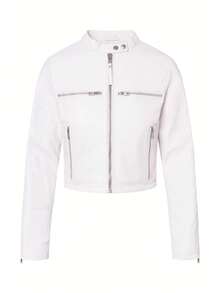 Bolongaro Trevor Real Leather Motto Racer Jacket - White - View 6