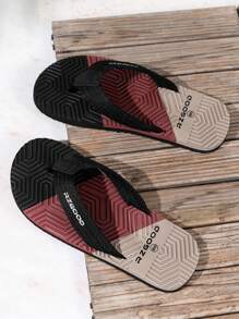 Woven Plaid Color Block EVA(Ethylene-Vinyl Acetate Copolymer) Fashion Color Block Herringbone Flip-Flops, Anti-Slip Outdoor Beach Sandals, Casual Thong Slippers For Men
