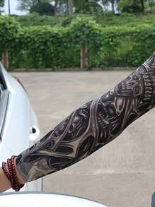 2 Stücke Set modische Totenkopf temporäre Arm Tattoo Ärmel, hochwertige Sonnenschutz für Radfahren und Autofahren